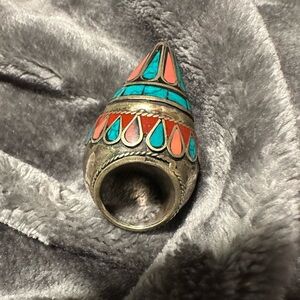 Afghan Silver Teardrop Statement Ring